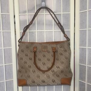 Dooney & Bourke Double B Logo Canvas‎ & Leather Rolled Handles Old Money Bag